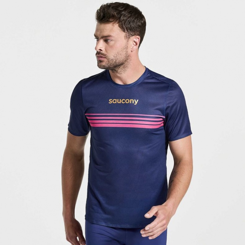 サッカニー Elite Short Sleeve メンズ Tシャツ ネイビー | HGOPOIFS