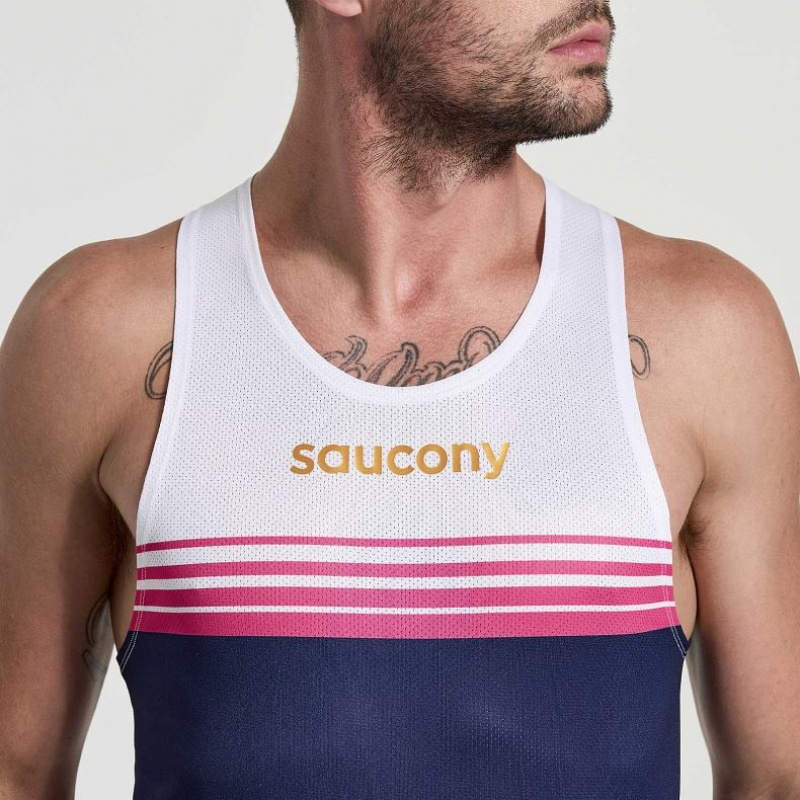 サッカニー Elite Singlet メンズ タンクトップ 白 ネイビー | NOVXUNXG