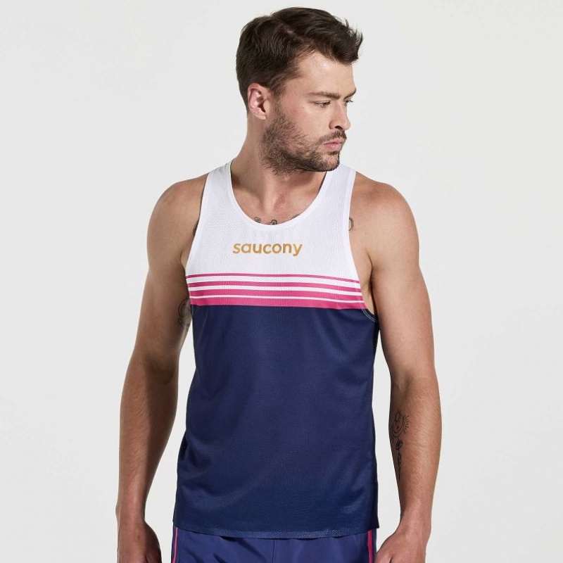 サッカニー Elite Singlet メンズ タンクトップ 白 ネイビー | NOVXUNXG