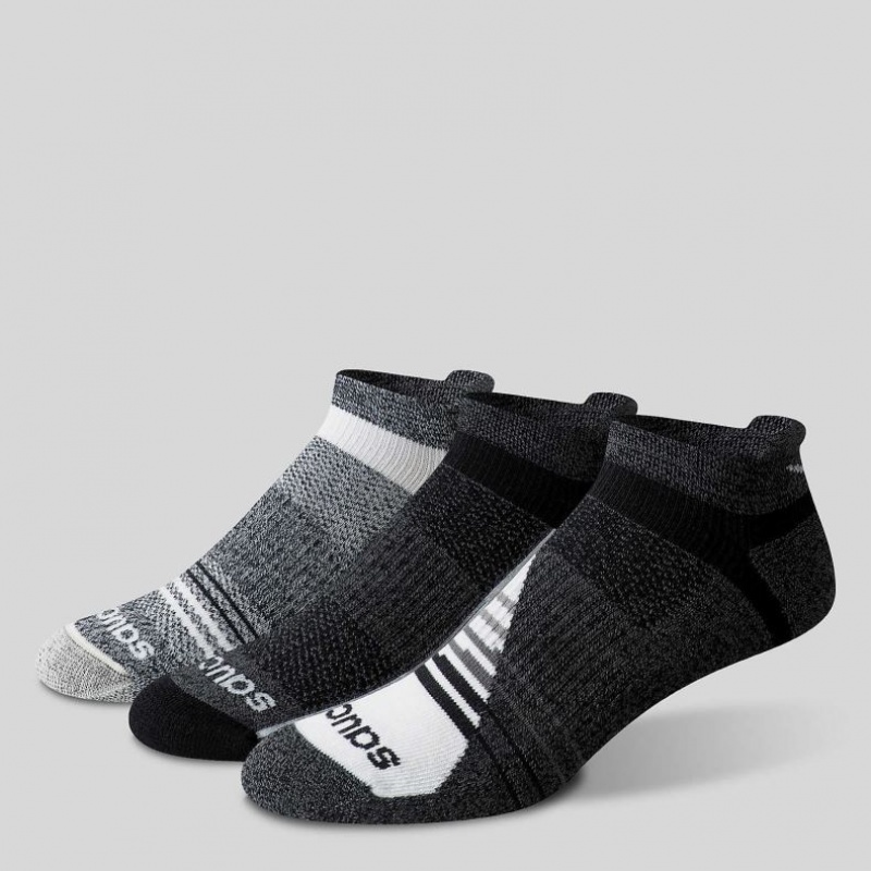 サッカニー Inferno Merino Wool Blend No Show 3-Pack メンズ ソックス 黒 グレー | PWIUGQVB