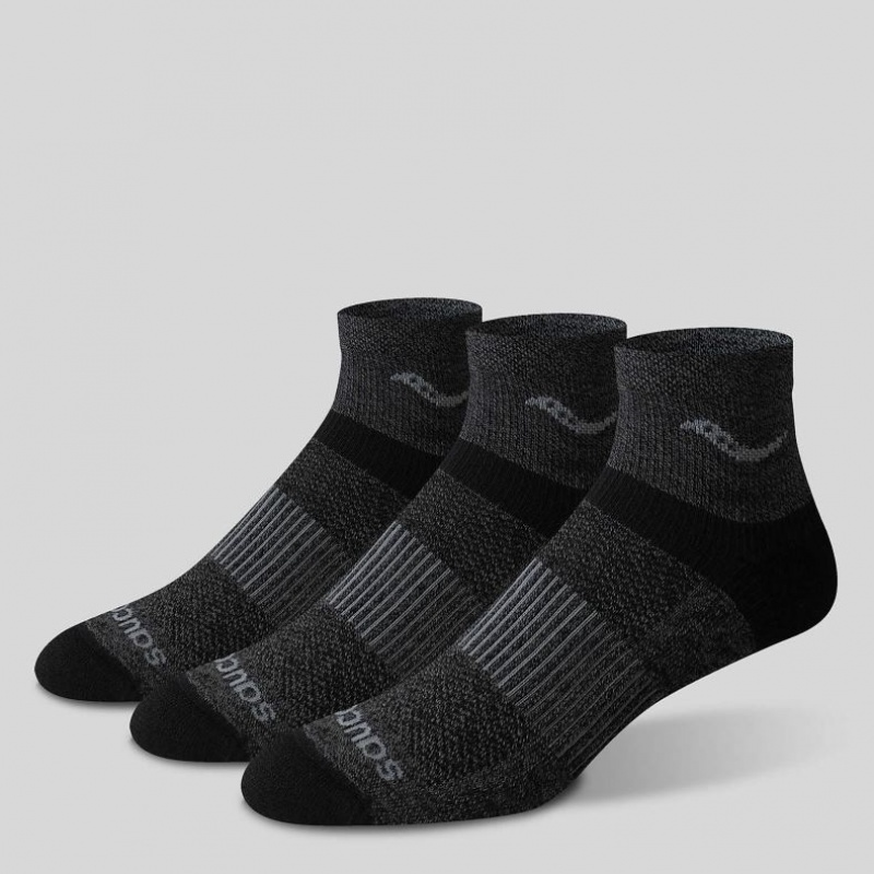 サッカニー Inferno Merino Wool Blend Quarter 3-Pack メンズ ソックス 黒 | KHDXIEKY