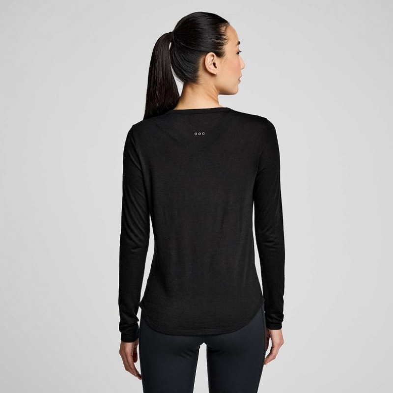 サッカニー Peregrine Merino Long Sleeve レディース Tシャツ 黒 | TVCPLWPF