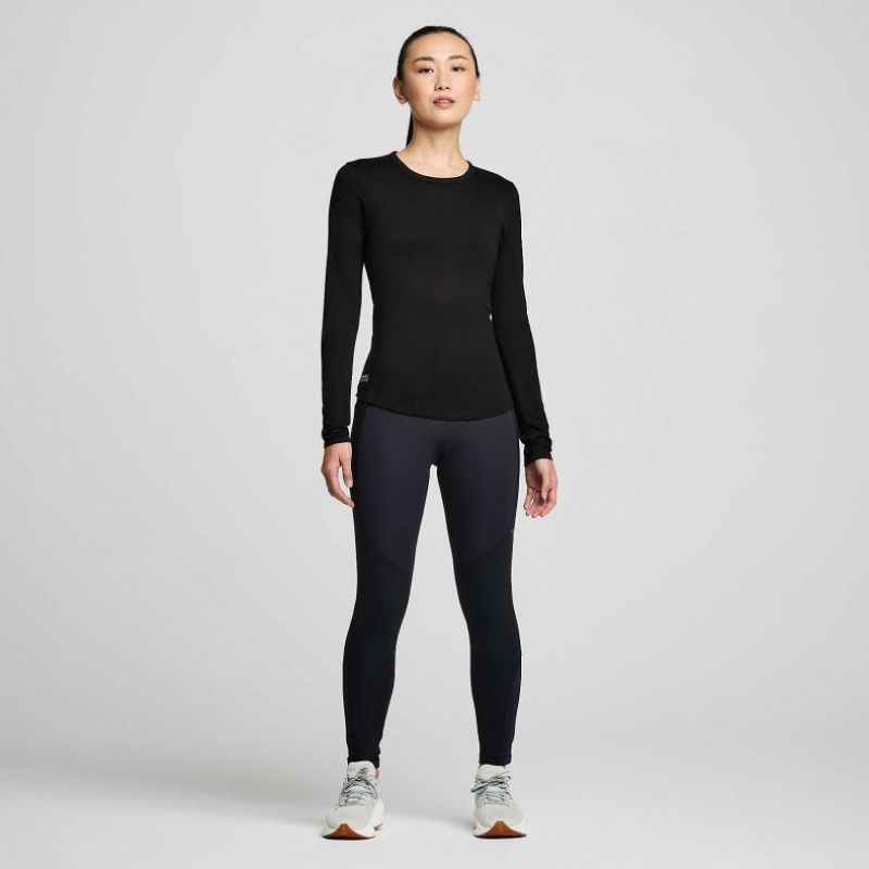 サッカニー Peregrine Merino Long Sleeve レディース Tシャツ 黒 | TVCPLWPF